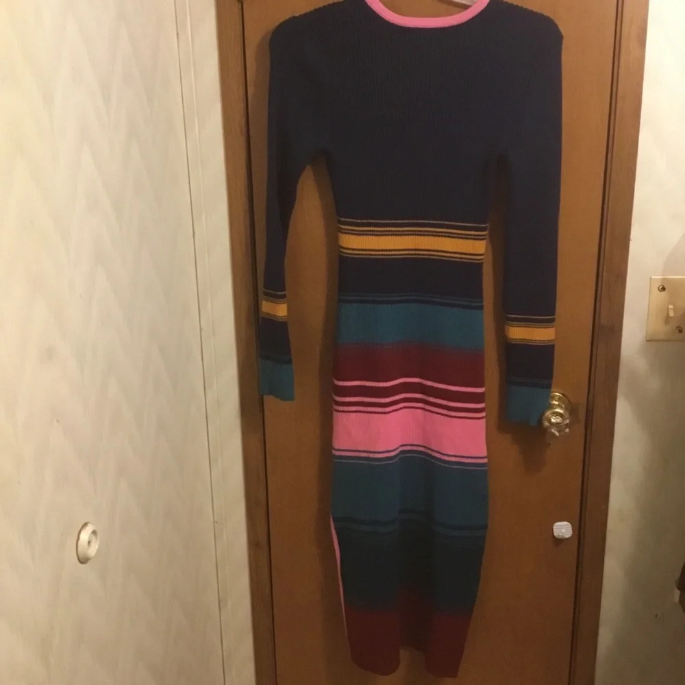 Striped Colorblock Knit Maxi Dress in Navy and Pink L